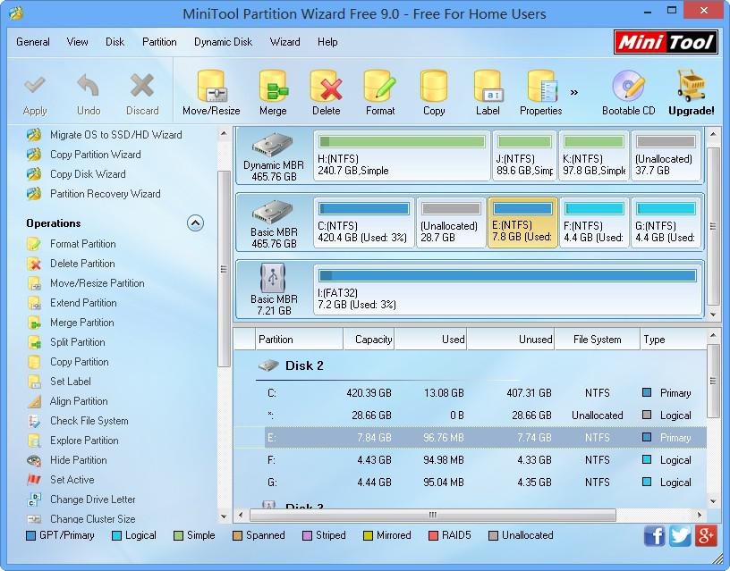 Selecting An Operation with partition manager. Partition Wizard Help