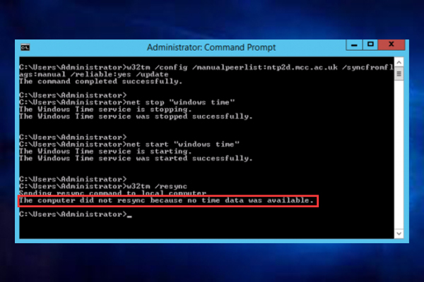 The Computer Did Not Resync Because No Time Data Was Available
