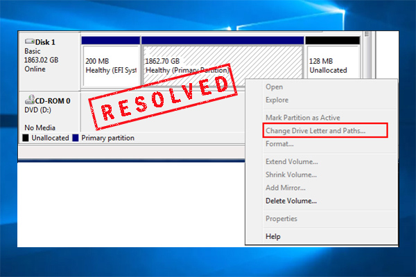 [Resolved] Change Drive Letter and Paths Greyed Out Windows 10