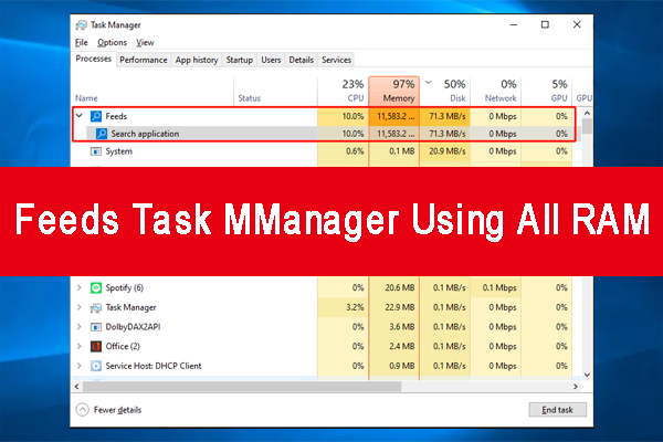 Feeds Search Application Task Manager Using All RAM? Fix It Now