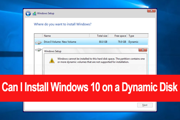 how to install windows 10 on dynamic disk