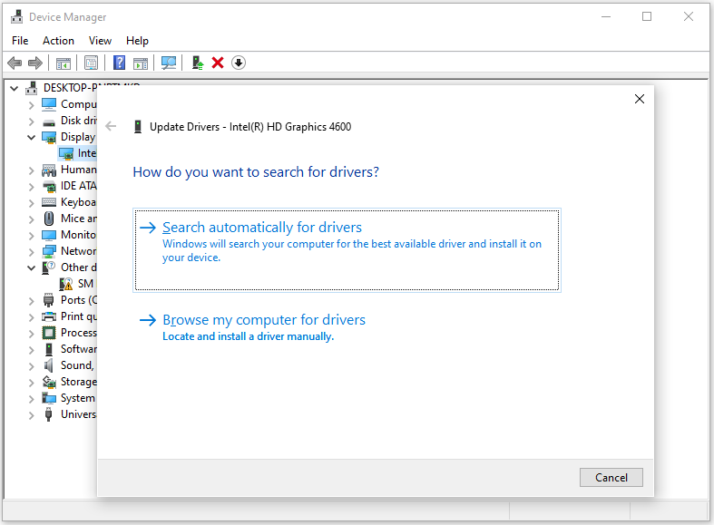 click Search automatically for drivers to update driver