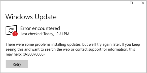 Windows update error 0x80070006