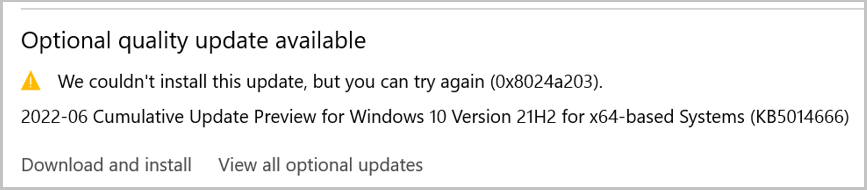 Windows update error 0x8024a203