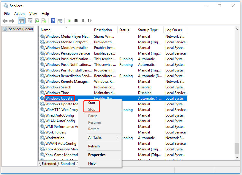 restart Windows Update service