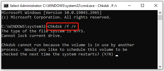 check bad sectors using CHKDSK in CMD