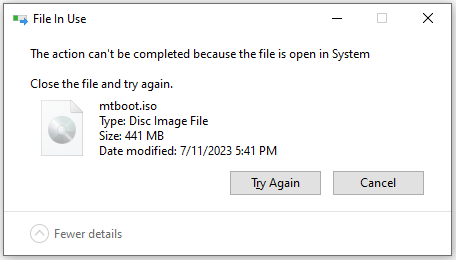 can't delete ISO file open in system