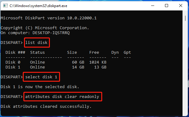 clear disk write protected in CMD