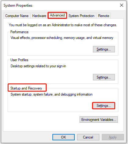Alt=click Settings under Startup and Recovery