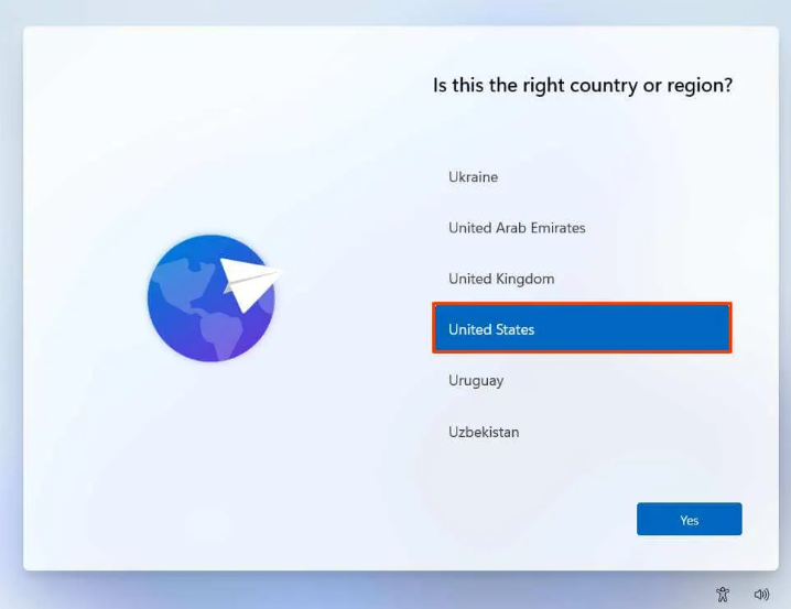 select country region on Windows 11 setup