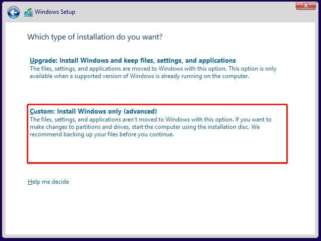 select Custom Install Windows only