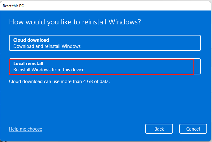 select Local reinstall