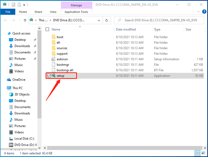 double click the Windows 11 setup file