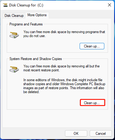 click Clean up under System Restore