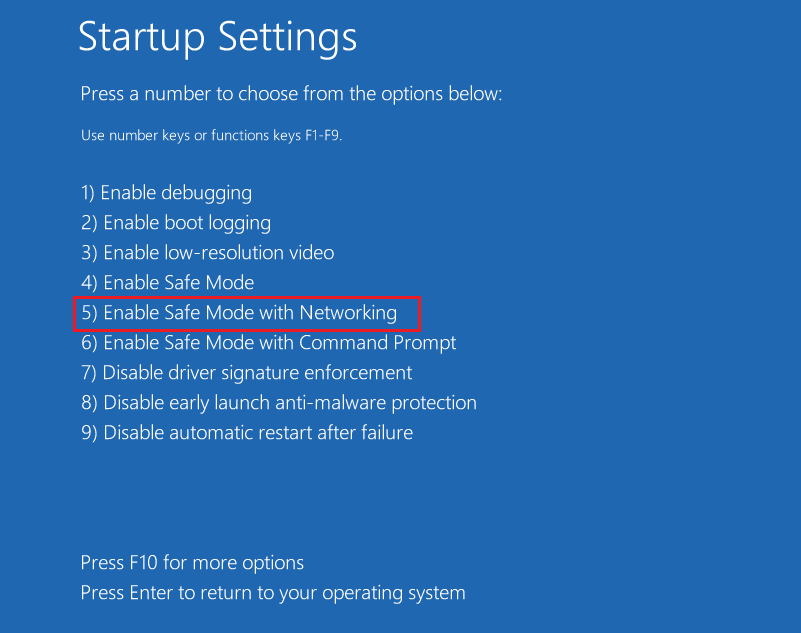 select Enable Safe Mode with Networking