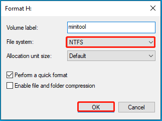 format to NTFS using Disk Management