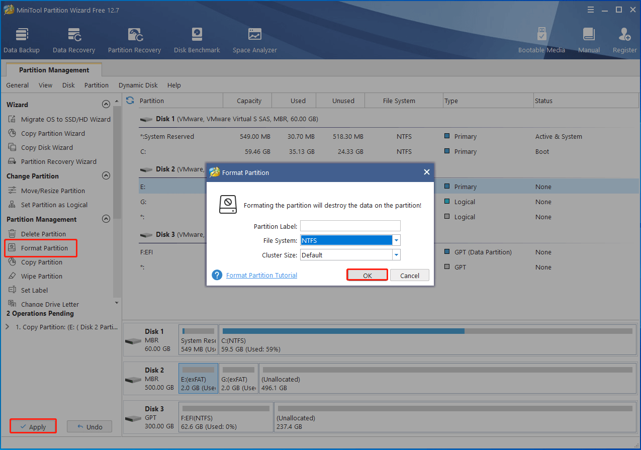 format exFAT partition to NTFS using MiniTool
