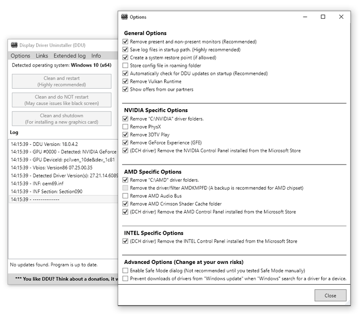 How to fix a black screen after uninstalling graphics drivers using DDU (Display Driver Uninstaller).