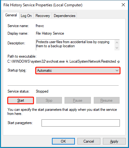 Enable File History Service