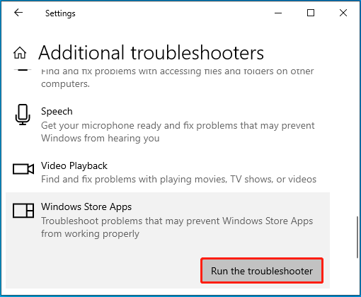 Run the Windows Store Apps troubleshooter