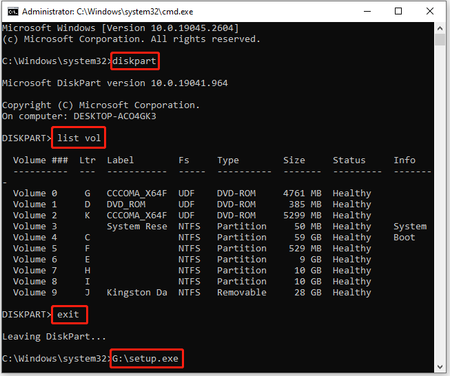 Install Windows 10 from CD/DVD using Command Prompt