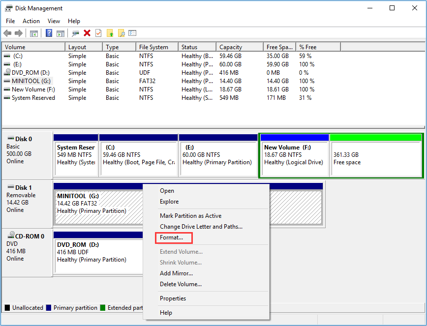 disk management format