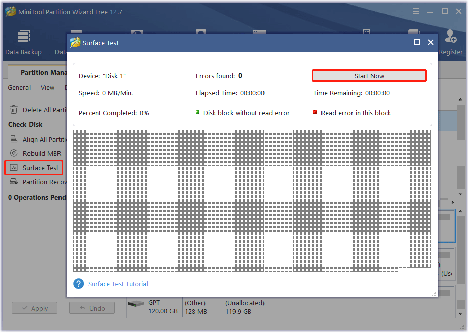 Surface Test using MiniTool Partition Wizard
