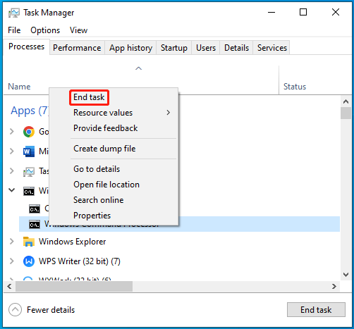 End MpCmdRun.exe in Task Manager