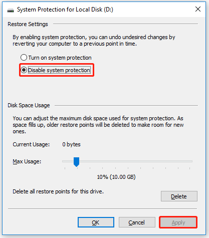 disable system protection