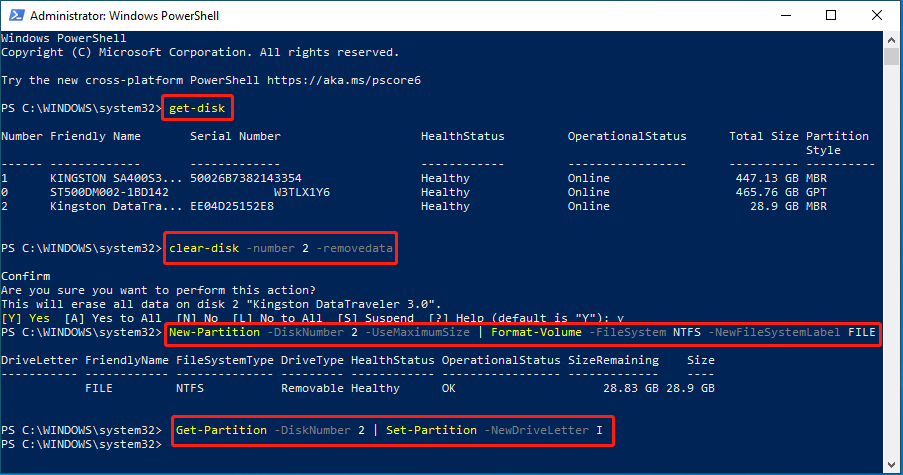 PowerShell initialize disk and format
