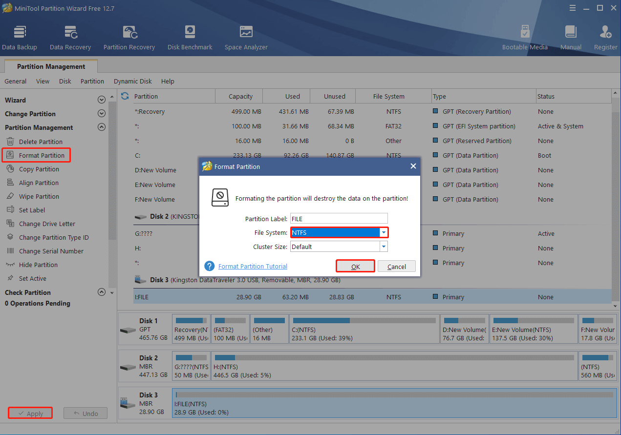 Format partition with MiniTool Partition Wizard