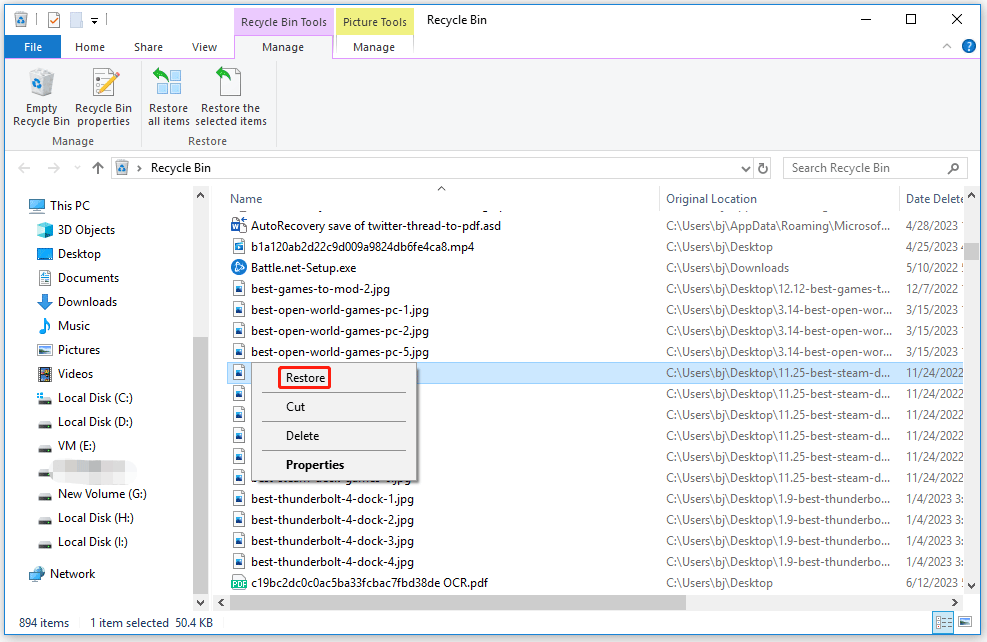 recover deleted files from Recycle Bin