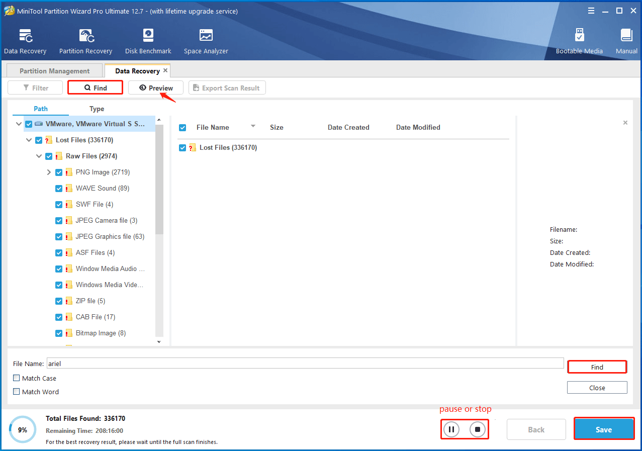 click Save to recover data on MiniTool