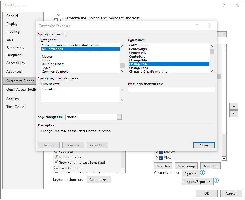 check shortcut in Word