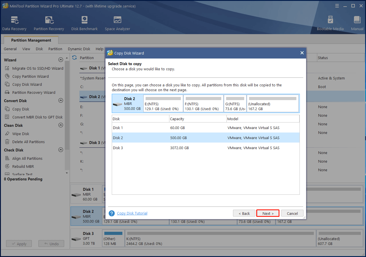 select the disk to copy
