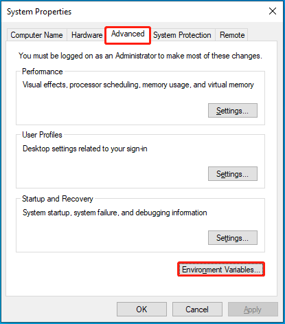 Click Environment Variables