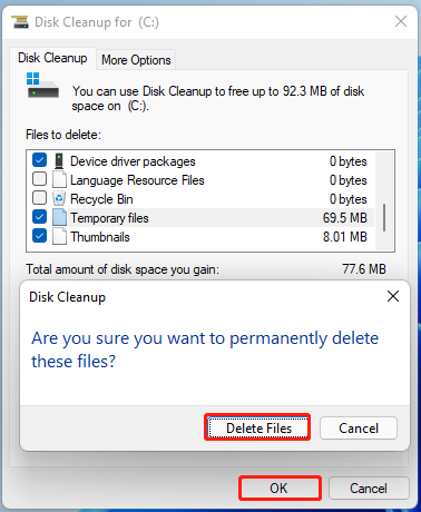 click Delete Files in Disk Cleanup