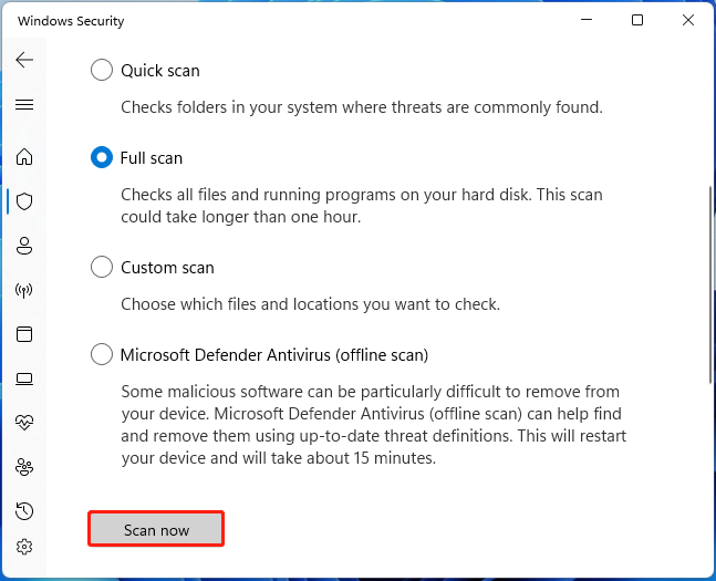 select Scan now on Windows Security