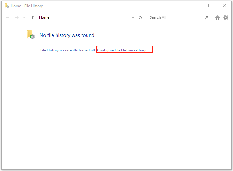 click Configure File History settings