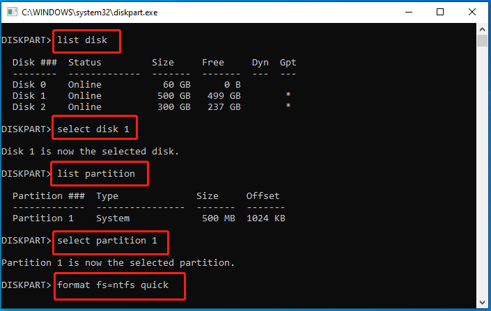 format a partition to NTFS using diskpart