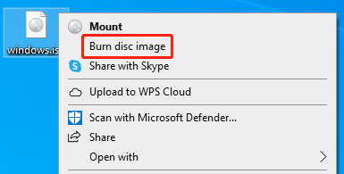 Select Burn disc image