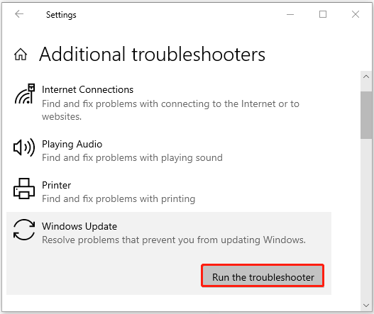 Run the Windows Update troubleshooter