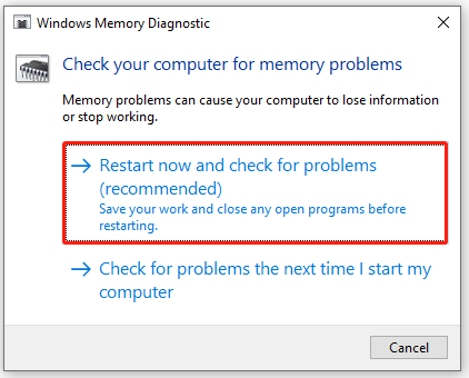 run the Windows Memory Diagnostic tool
