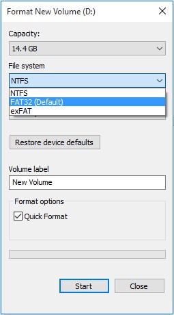 choose FAT32