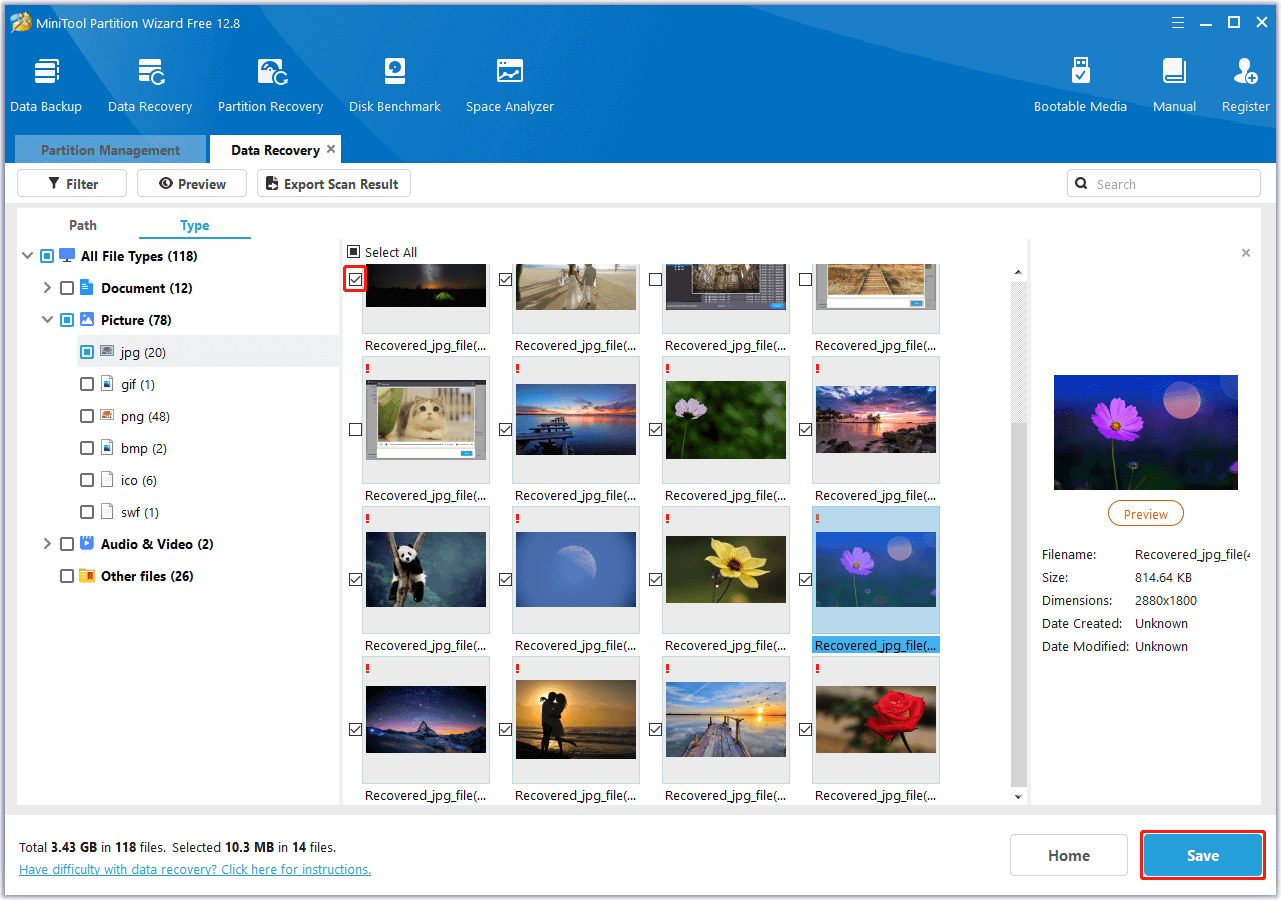 choose a location to save the selected files