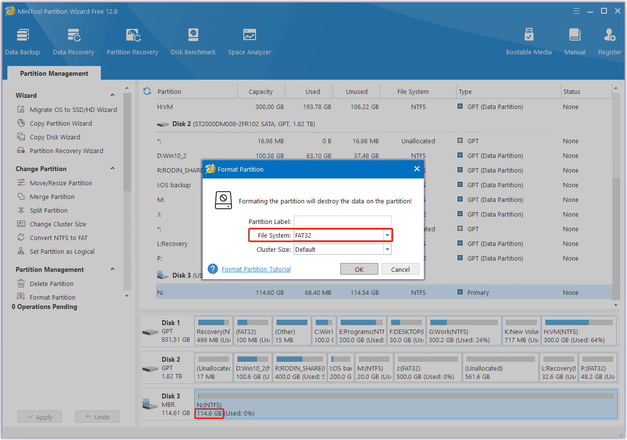 format large partition to FAT32