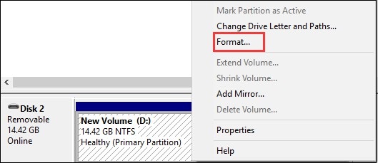 format partition in Disk Management