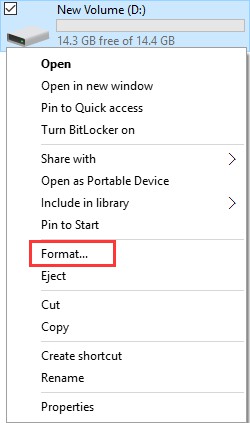 format partition in File Explorer