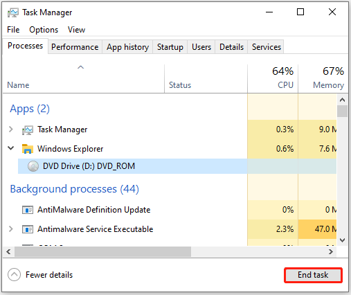 Eject the drive in Task Manager
