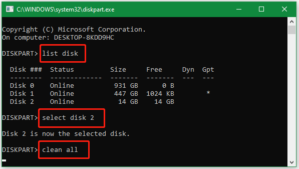 clean all USB drive using DiskPart
